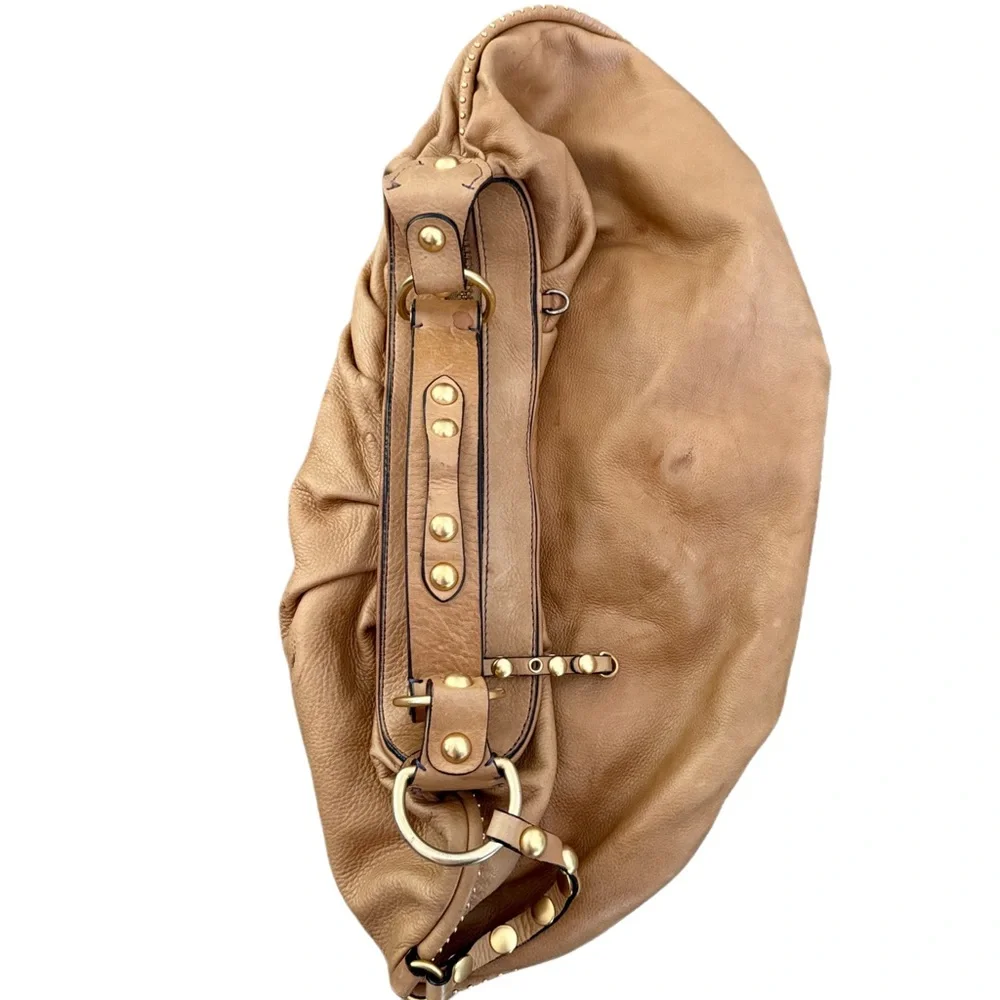 Vintage Y2K Juicy Couture Tan Cowhide Leather Hobo Bag Crown Stud Needs Rehab